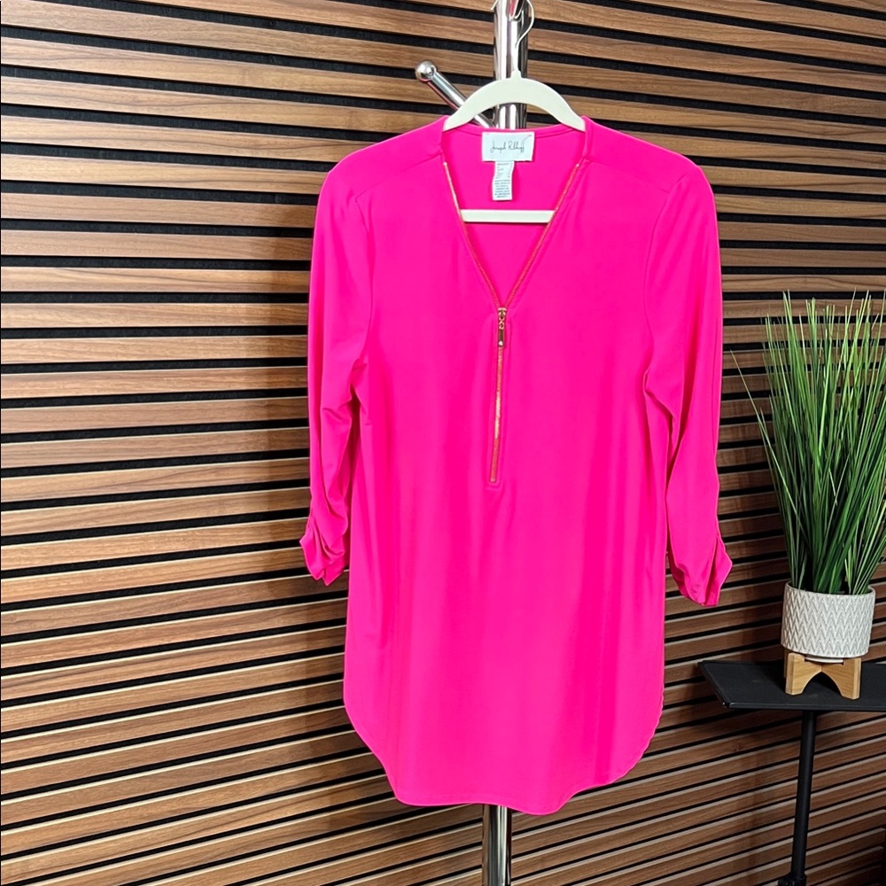 Hot Pink Blouse with Zipper Accent - Joseph Ribkoff - Size 12